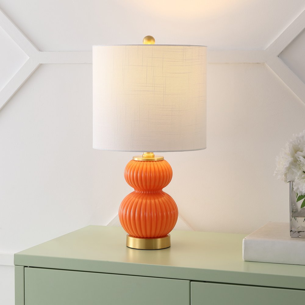 20" Gold Gourd Table Lamp LED With Drum Shade