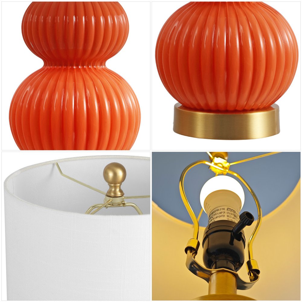 20" Gold Gourd Table Lamp LED With Drum Shade