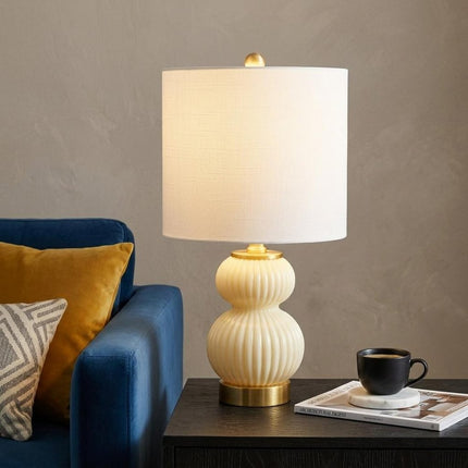 20" Gold Gourd Table Lamp With Drum Shade HomeRoots
