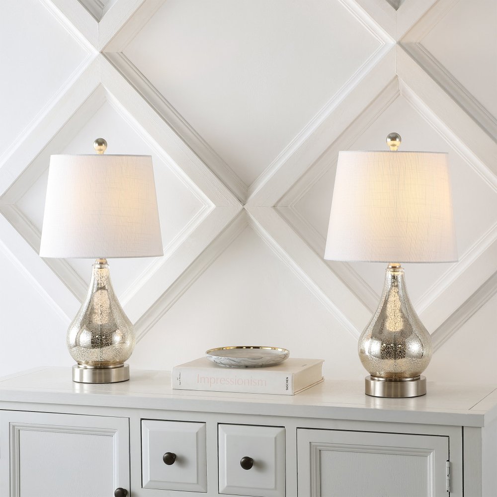 Set of Two 21" Nickel Gourd Table Lamps LED With Empire Shades