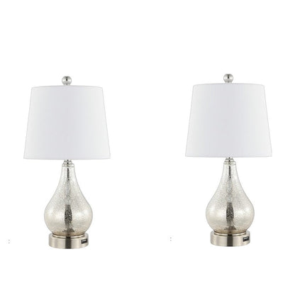 Set of Two 21" Nickel Gourd Table Lamps With Empire Shades HomeRoots