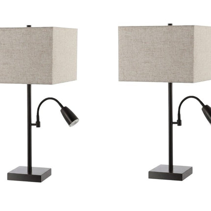 Set of Two 26" Antiqued Bronze Swing Arm Table Lamps With Square Shades HomeRoots