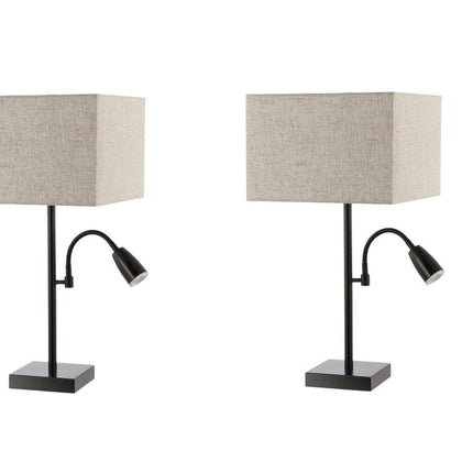 Set of Two 26" Antiqued Bronze Swing Arm Table Lamps With Square Shades HomeRoots
