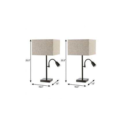 Set of Two 26" Antiqued Bronze Swing Arm Table Lamps With Square Shades HomeRoots