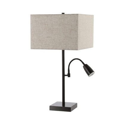 Set of Two 26" Antiqued Bronze Swing Arm Table Lamps With Square Shades HomeRoots