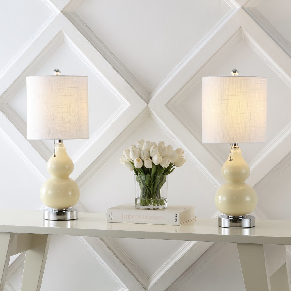 Set of Two 22" Silver Gourd Table Lamps LED With Drum Shades