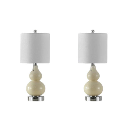 Set of Two 22" Silver Gourd Table Lamps With Drum Shades HomeRoots