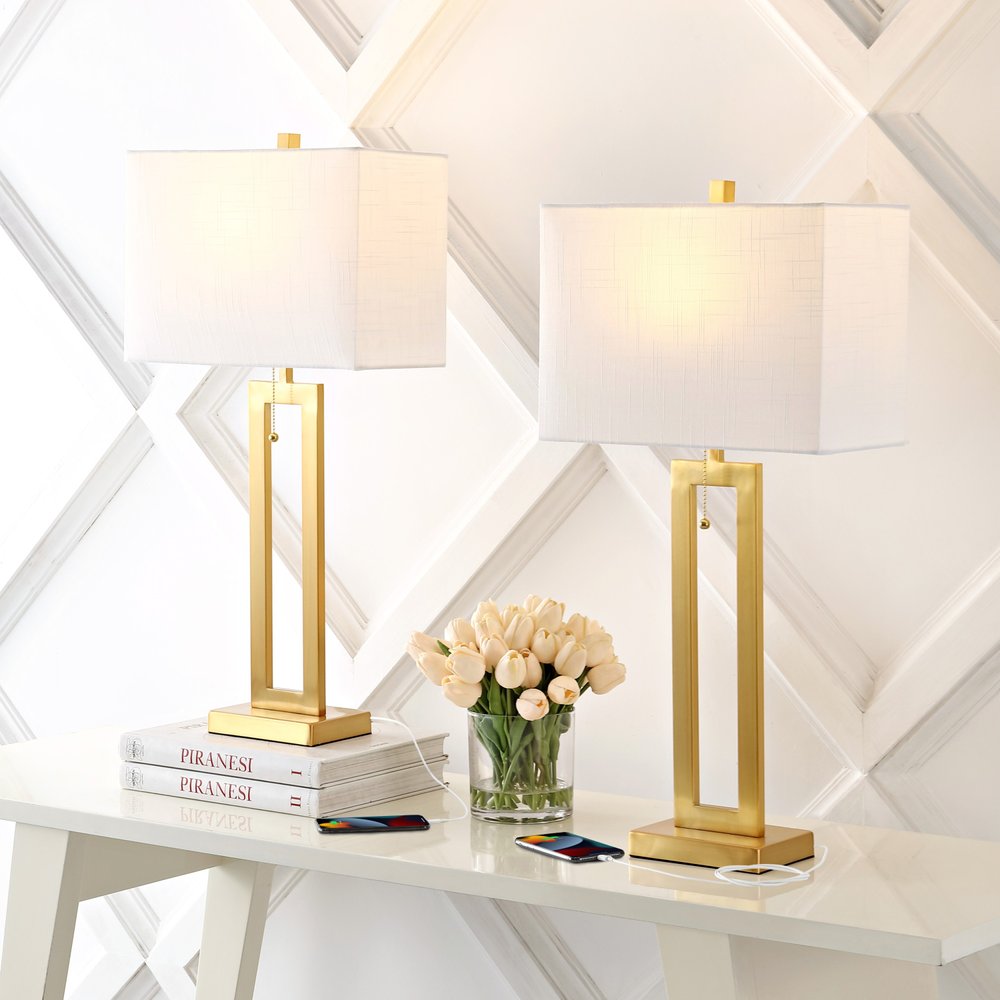 Set of Two 29" Gold Table Lamps LED With Shades