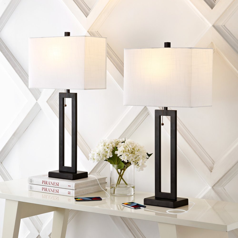 Set of Two 29" Black Table Lamps LED With Shades