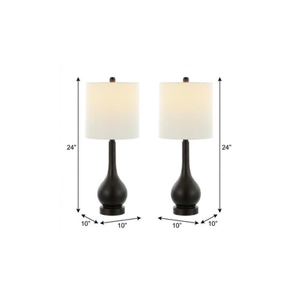 Set of Two 24" Antiqued Bronze Gourd Table Lamps With Drum Shades HomeRoots