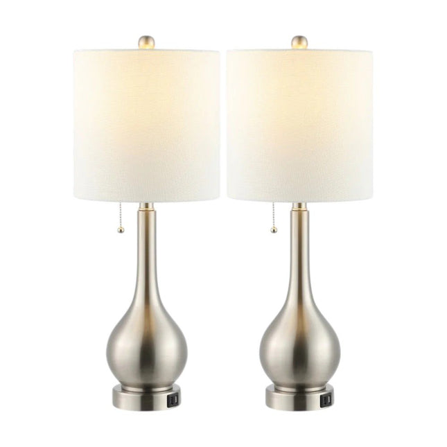 Set of Two 24" Nickel Gourd Table Lamps With Drum Shades HomeRoots