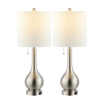 Set of Two 24" Nickel Gourd Table Lamps With Drum Shades HomeRoots