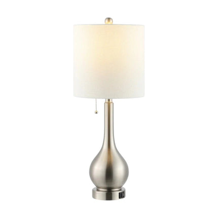 Set of Two 24" Nickel Gourd Table Lamps With Drum Shades HomeRoots