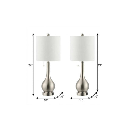 Set of Two 24" Nickel Gourd Table Lamps With Drum Shades