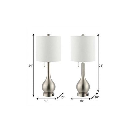 Set of Two 24" Nickel Gourd Table Lamps With Drum Shades HomeRoots