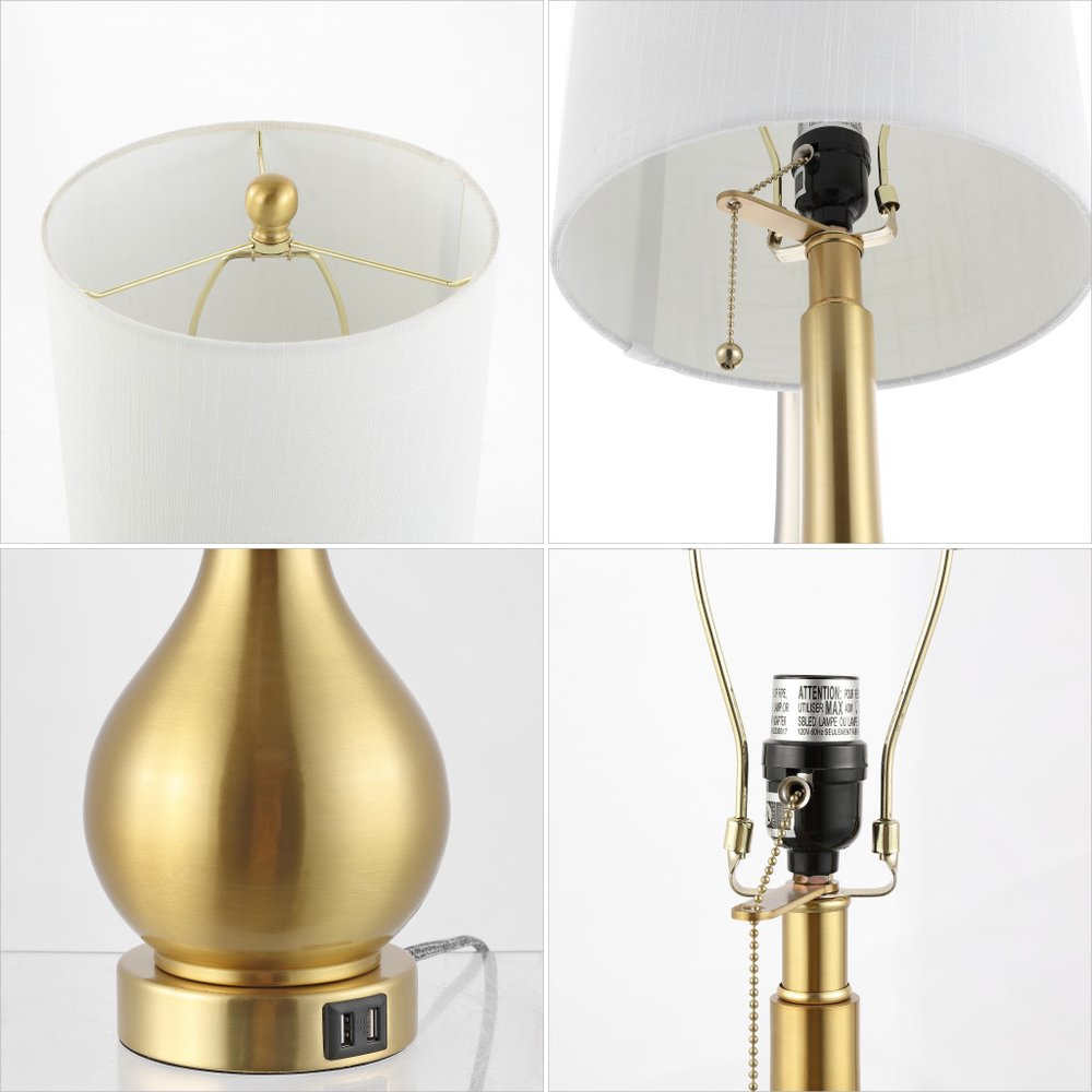 Set of Two 24" Gold Gourd Table Lamps LED With Drum Shades