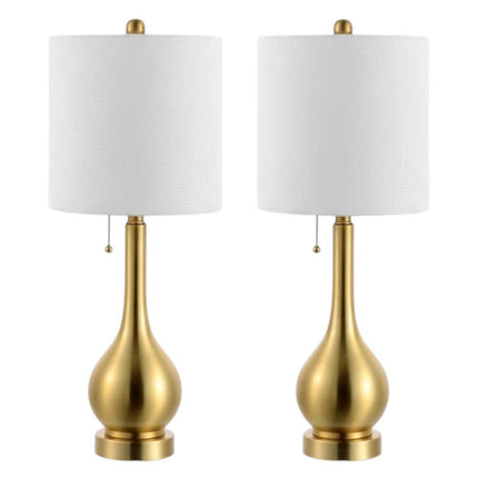 Set of Two 24" Gold Gourd Table Lamps With Drum Shades HomeRoots