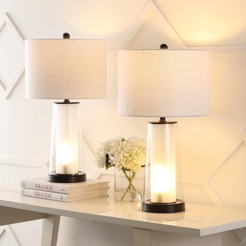 Set of Two 26" Antiqued Bronze Lighthouse Table Lamps LED With Drum Shades