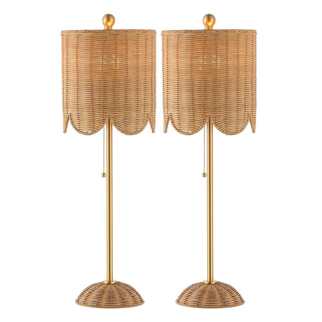 Set of Two 28" Brown Table Lamps With Drum Shades