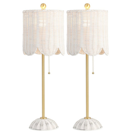 Set of Two 28" White Table Lamps With Drum Shades HomeRoots