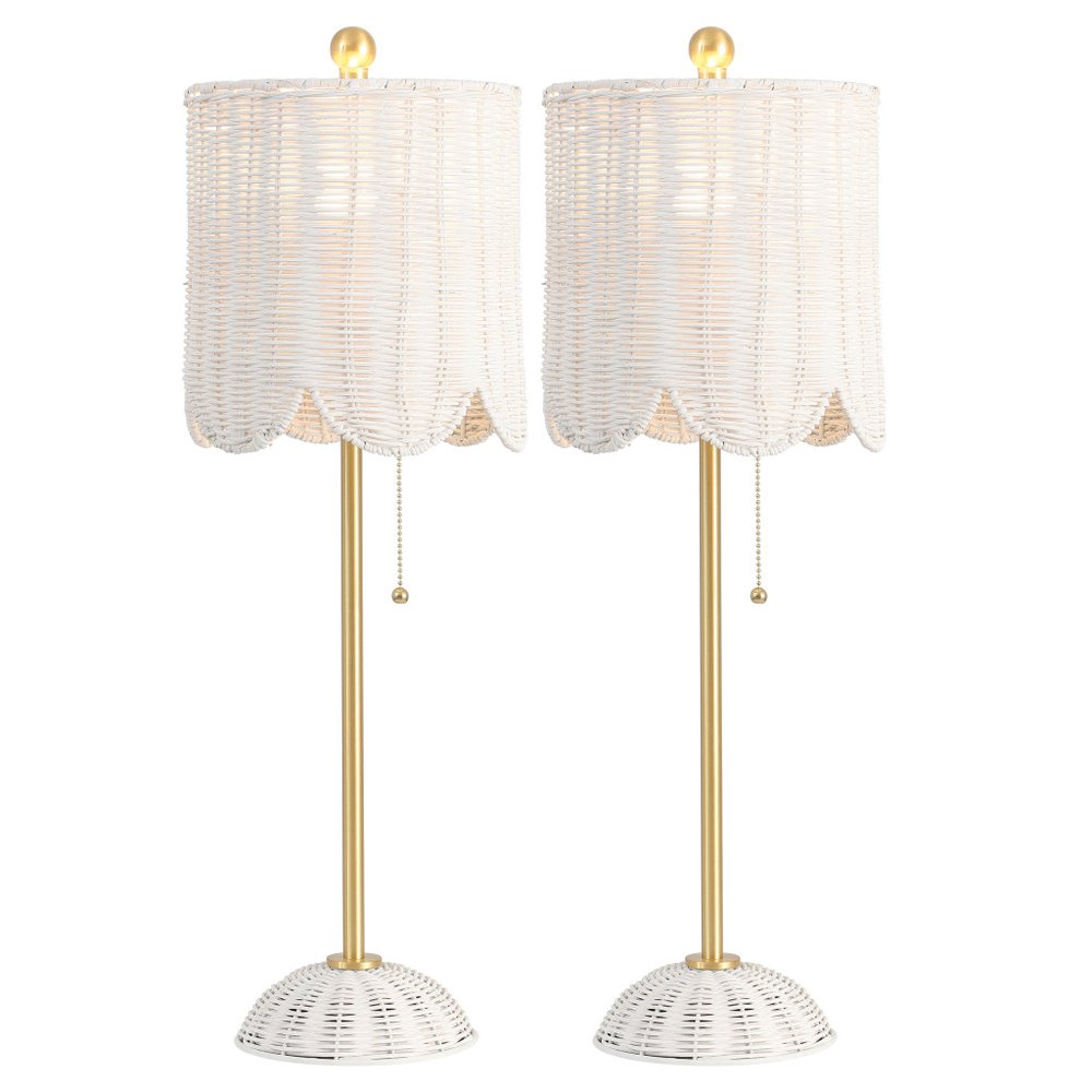 Set of Two 28" White Table Lamps LED With Drum Shades