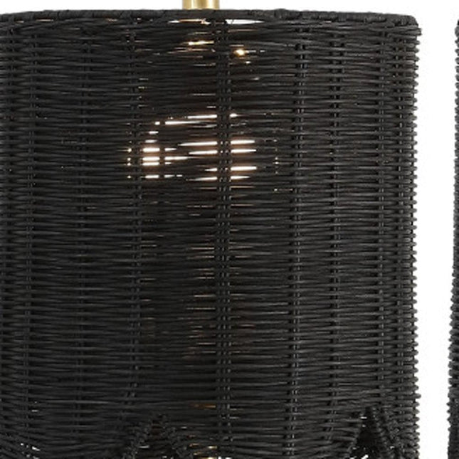 Set of Two 28" Black Table Lamps With Drum Shades HomeRoots