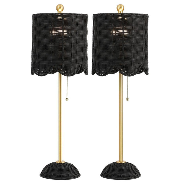 Set of Two 28" Black Table Lamps With Drum Shades HomeRoots
