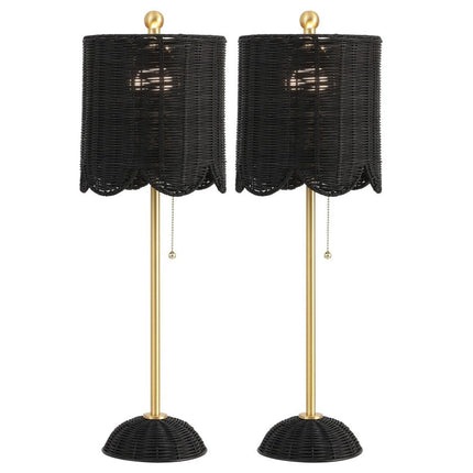 Set of Two 28" Black Table Lamps With Drum Shades HomeRoots