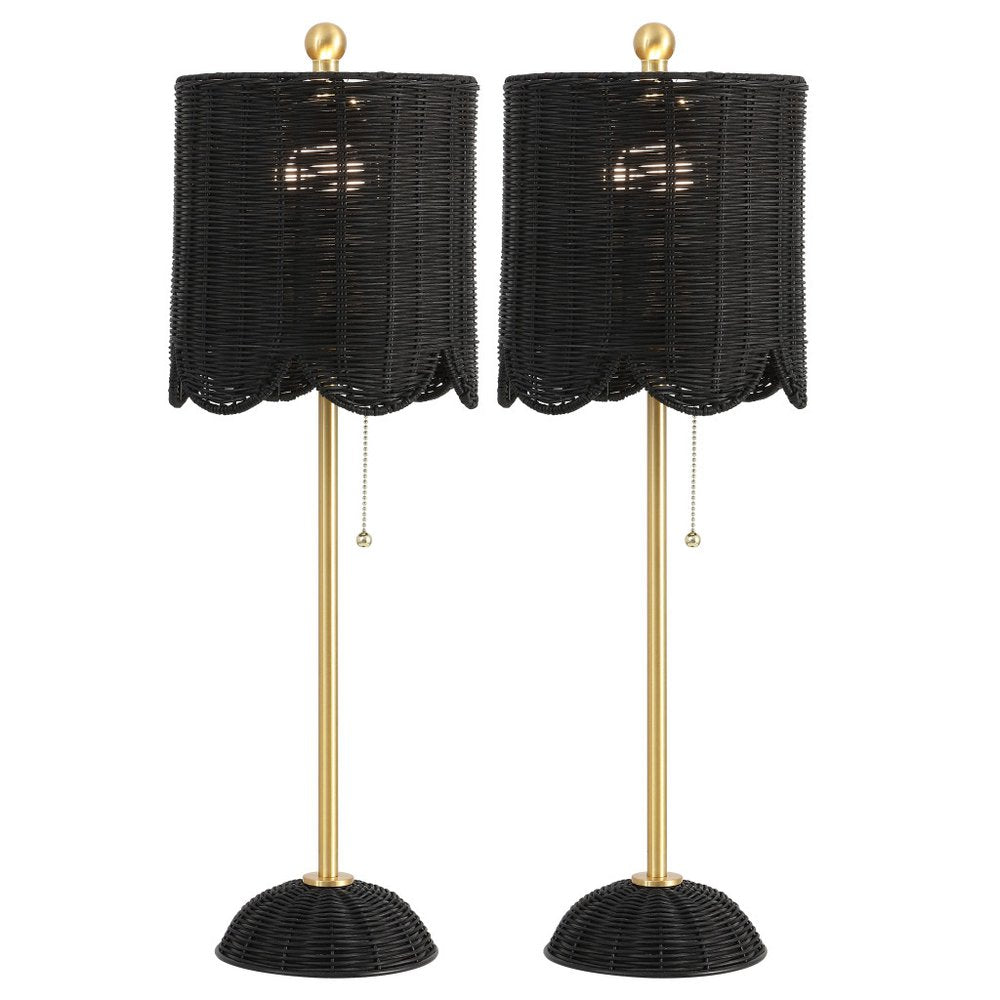 Set of Two 28" Black Table Lamps LED With Drum Shades