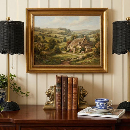 Set of Two 28" Black Table Lamps With Drum Shades HomeRoots