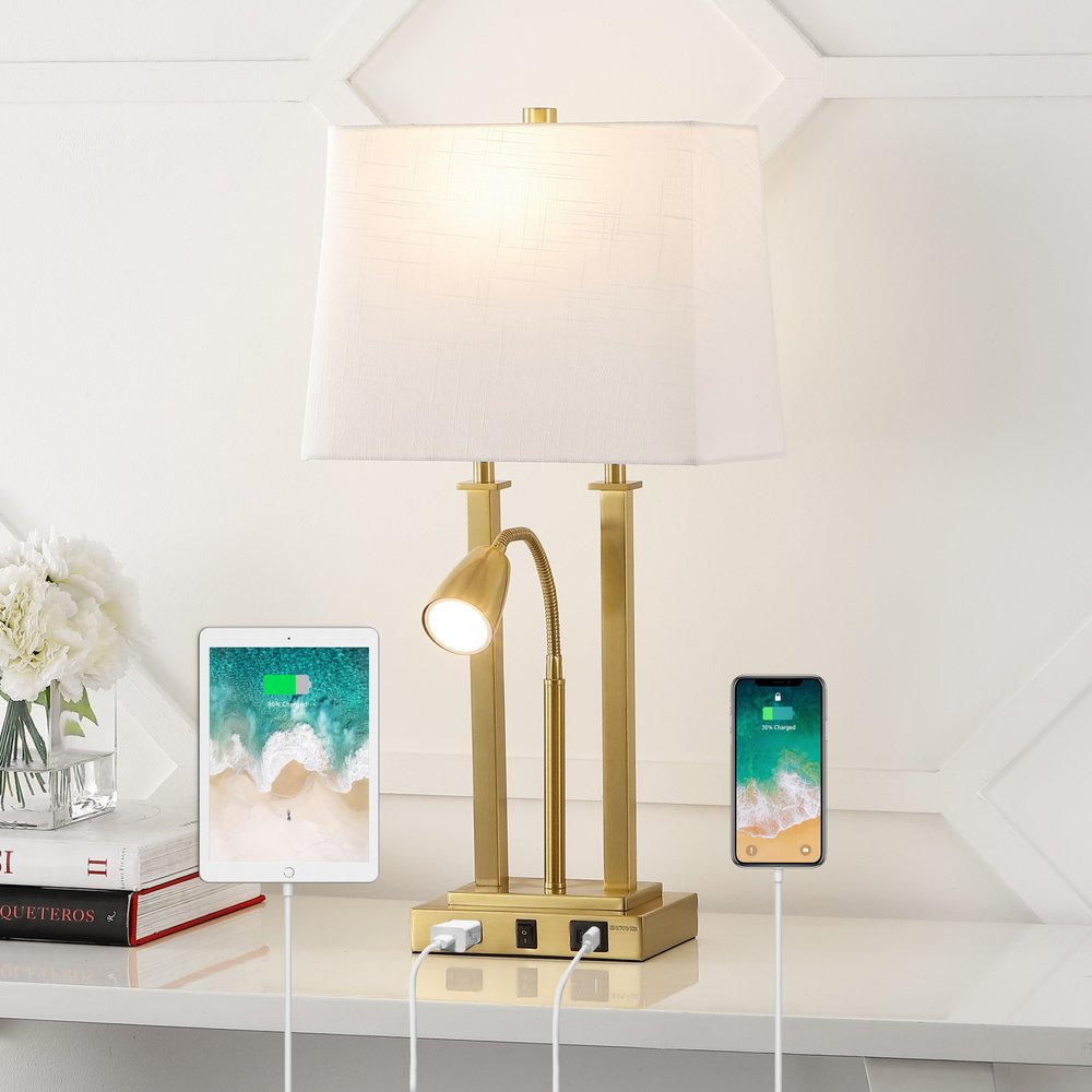 24" Gold Swing Arm Novelty Table Lamp LED With Shade