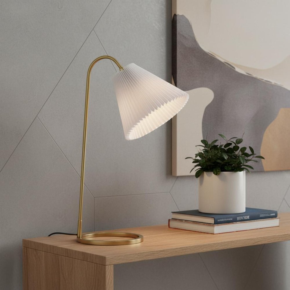 22" Gold Swing Arm Geometric Table Lamp LED With Empire Shade