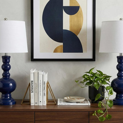 Set of Two 29" Blue Novelty Table Lamps With Drum Shades HomeRoots