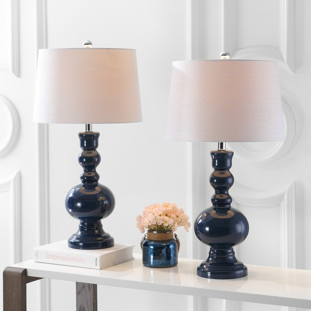 Set of Two 29" Blue Novelty Table Lamps LED With Drum Shades