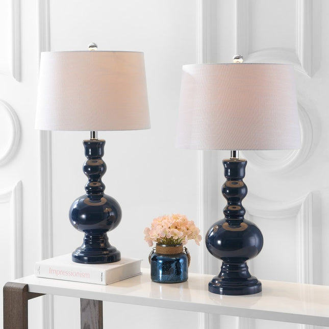 Set of Two 29" Blue Novelty Table Lamps With Drum Shades HomeRoots