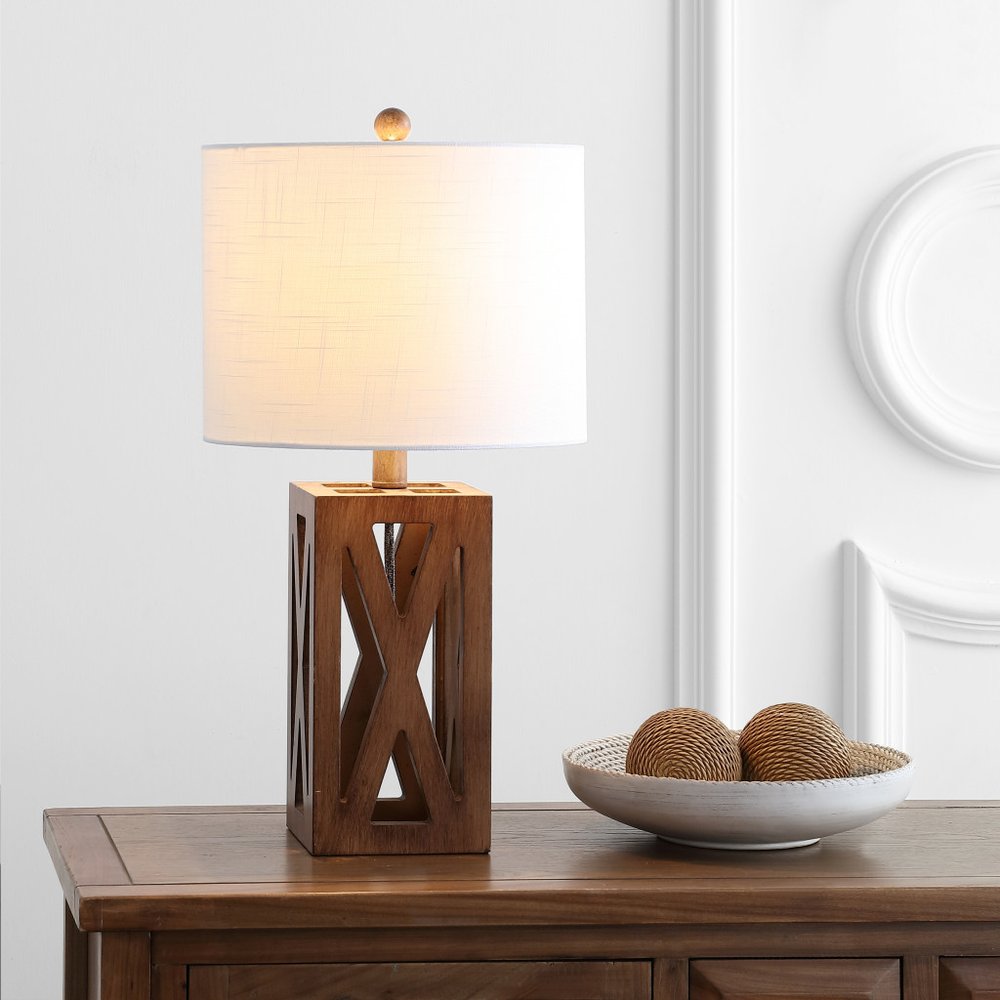 22" Brown Table Lamp LED With Drum Shade