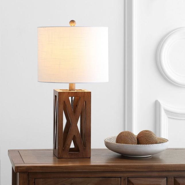 22" Brown Table Lamp With Drum Shade HomeRoots
