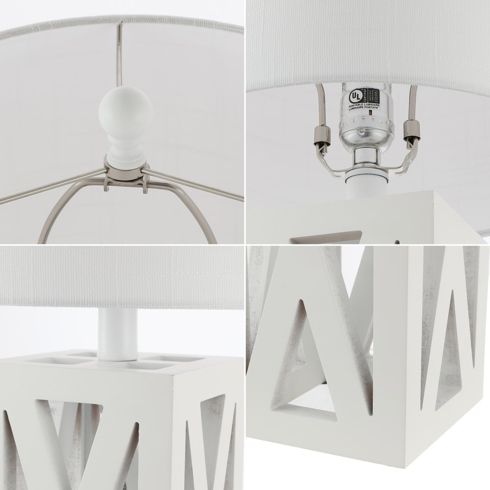 Set of Two 22" White Table Lamps LED With Drum Shades