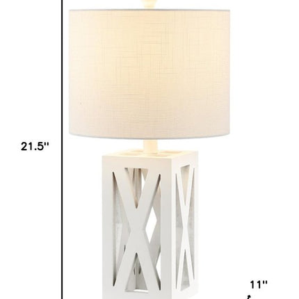 Set of Two 22" White Table Lamps With Drum Shades HomeRoots