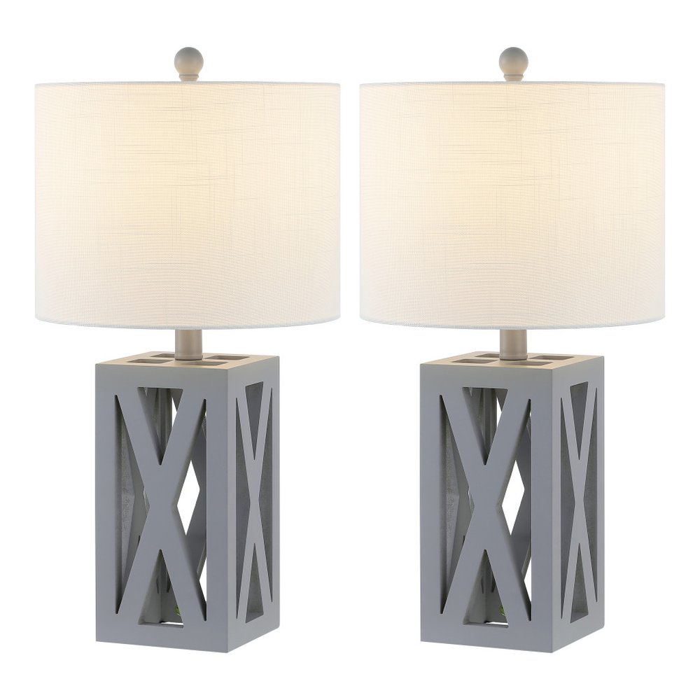 Set of Two 22" Gray Table Lamps LED With Drum Shades