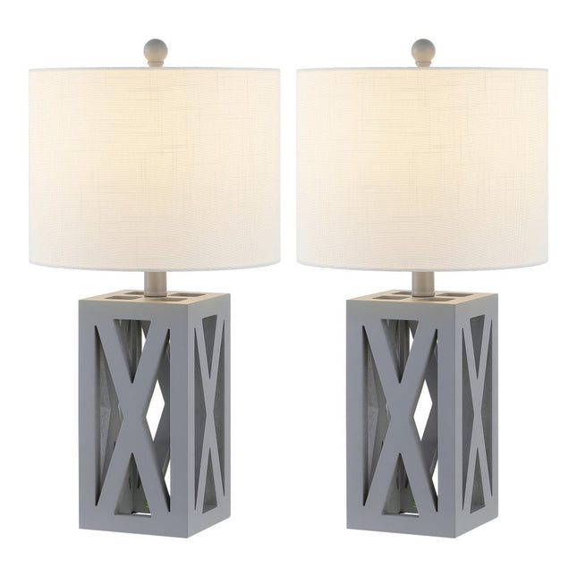 Set of Two 22" Gray Table Lamps With Drum Shades HomeRoots
