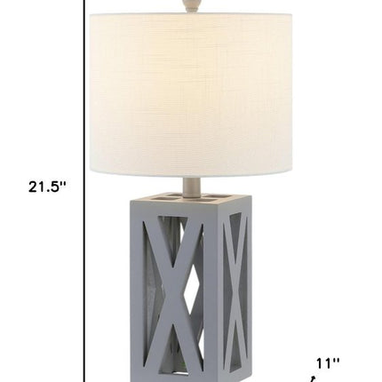 Set of Two 22" Gray Table Lamps With Drum Shades HomeRoots