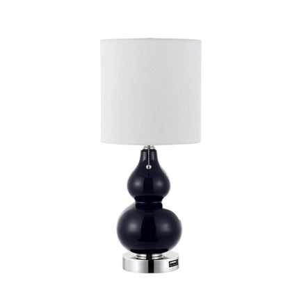 Set of Two 22" Silver Gourd Table Lamps With Drum Shades HomeRoots
