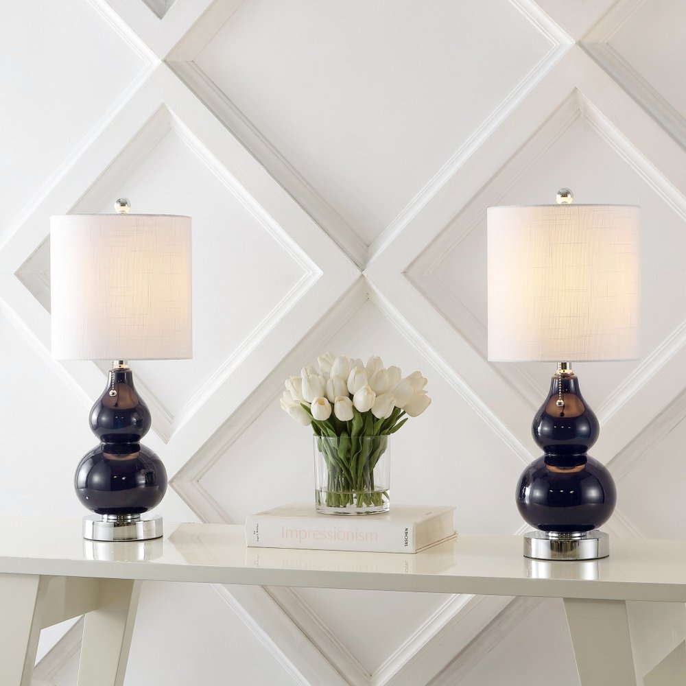 Set of Two 22" Silver Gourd Table Lamps LED With Drum Shades