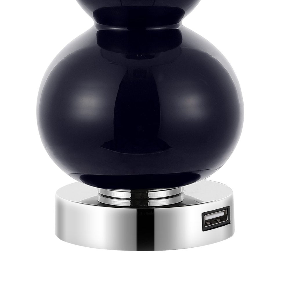 Set of Two 22" Silver Gourd Table Lamps LED With Drum Shades