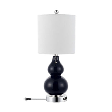 Set of Two 22" Silver Gourd Table Lamps With Drum Shades HomeRoots
