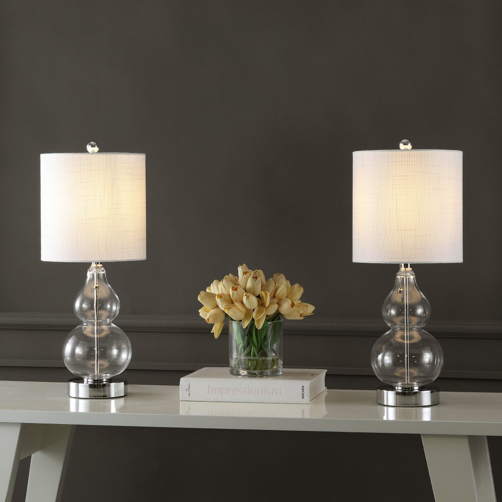 Set of Two 22" Silver Gourd Table Lamps LED With Drum Shades