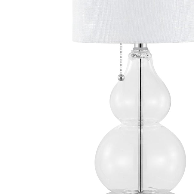 Set of Two 22" Clear And Silver Double Gourd USB Lamps With Drum Shades HomeRoots