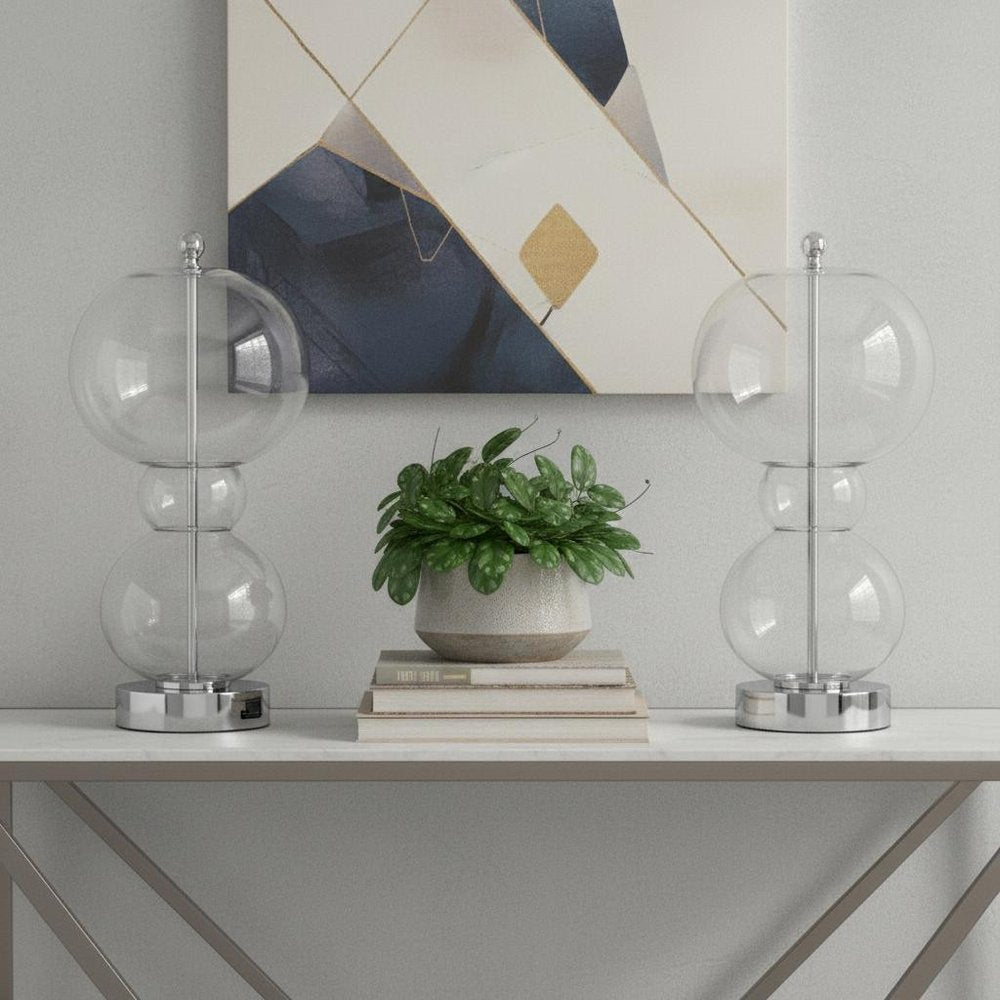 Set of Two 22" Silver Gourd Table Lamps LED With Drum Shades