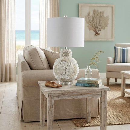 24" Off White Seashell Table Lamp With White Drum Shade HomeRoots